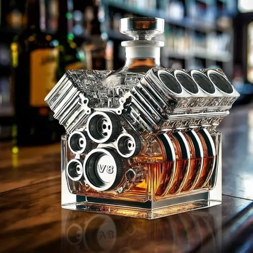 Motoren Whisky Flasche,V8 Motor Design Whiskyflasche, Kreativer Dekanter aus Harz, Dekanter für Bar Deko,Einzigartiges Weinspender, Personalisierter Whisky Carafe für Autoliebhaber Bar Geräte (1)