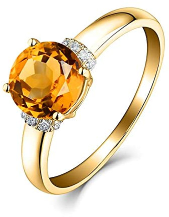 RDSGYZ Citrin Ring Gold 585 Damen, Verlobungsring mit Citrin 1.2ct und Diamant 0.05ct Hochzeitsringe Eheringe Nickelfrei Gr.59 (18.8)
