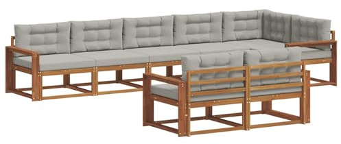 vidaXL Outdoor-Sofagarnitur mit Kissen 8 pcs Natürlich und Hellgrau, Akazienholz-Sofa, modernes Outdoor-Möbel, Garten-Lounge-Set, langlebige Terrassen-Couch, vielseitige Poolbereichs-Sitzgelegenheiten