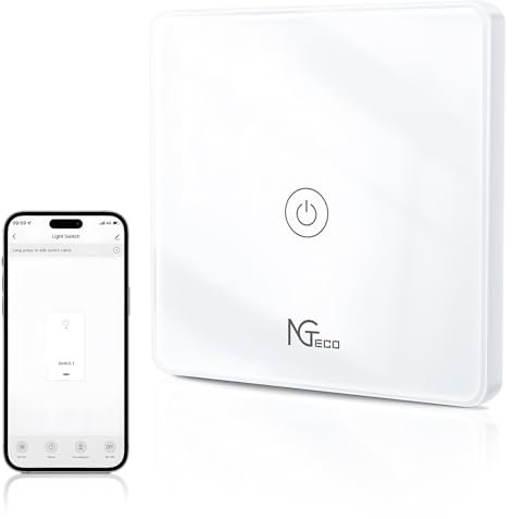 NGTeco Interrupteur tactile WiFi en verre,1 groupes 1 voie, interrupteur mural compatible avec Alexa et Google Home (nécessite un fil neutre)
