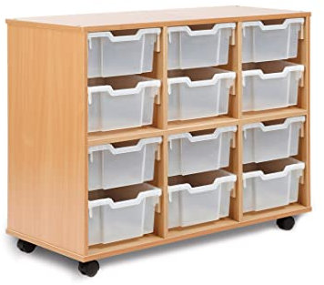 Office Needs Direct Monarch Allsorts Mobile Beech Deep Tray Unit 12 Clear Trays SA12D-CLEAR