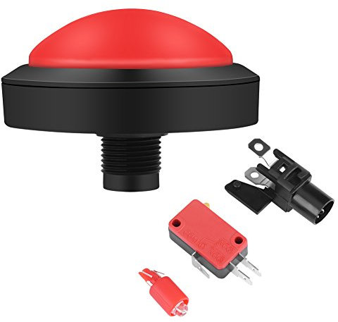 LED Arcade-Tasten, 100 mm, großer Arcade-Knopf mit LED-Ersatz für Konvex-Konsole, Mikroschalter und Knopfhalter, DC 12 V (rote Taste)