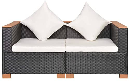 vidaXL Gartensofa Sitzgruppe Lounge Gartenmöbel Gartenbank Sitzbank Bank Rattanmöbel Ecksofa Sofa Sofagarnitur Poly Rattan Schwarz
