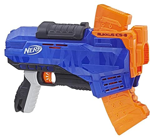 NERF N-Strike Elite Rukkus ICS-8: Schießpistole für Mädchen und Jungen ab 3 Jahren, Schwarz mit Orange und Grau, 36 Meter Reichweite, Militär-Design, für alle Geschlechter, Action und Abenteuer