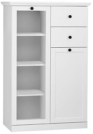 trendteam smart living - Baxter - Vitrine - Weiß - Schrank mit 7 Fächern und 2 Schubladen - (BxHxT) 81 x 129 x 41 cm - Landhausstil - Kratzfest
