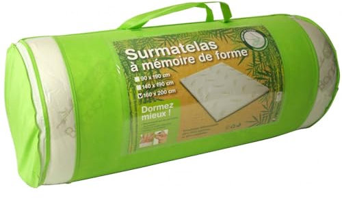 Alpes Blanc Surmatelas à mémoire de Forme 140x190 - Visco et Fibre de Bambou