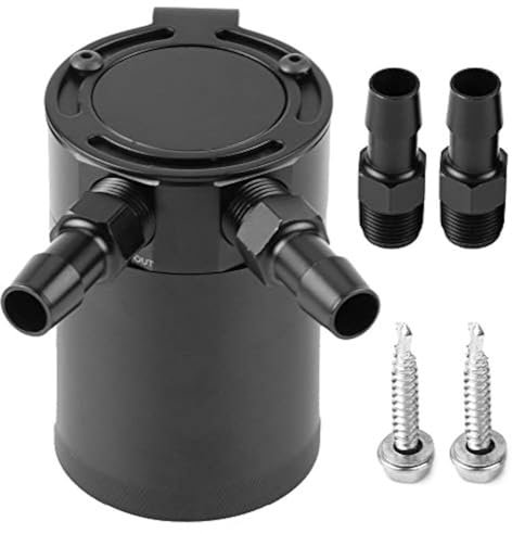 oil catch can-Duokon Universal Alluminio Compact Baffled Oil Catch Can 2-Port Black