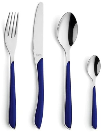 Kuppels Prisma Besteck Set für 6 Personen aus Edelstahl poliert | Besteckset 24-teilig | Hochwertige Kunststoff-Griffschalen in Indigoblau | Rostfrei | Essbesteck für 6 Personen | Spülmaschinenfest