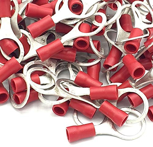 100pcs Red Insulated Crimp Ring Terminals 12mm Stud Size Connectors