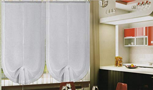 Par de Visillos Ajustables para Ventana y Puerta de Cristal, Medidas 45-60 - 90 cm, Color Blanco 90x240