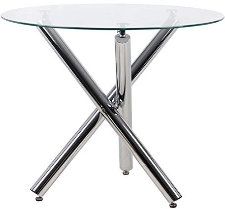 Joolihome Dining Table, Glass Round Table Top with 3 Chrome Legs, 90 * 75 cm Writing Working Desk for Home, Office, Dining Room, Kitchen