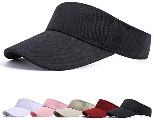 Sun Visor Hat - Sports Sun Visors for Women Cotton Twill Adjustable Golf Beach Running Tennis Sun Protection Cap Black