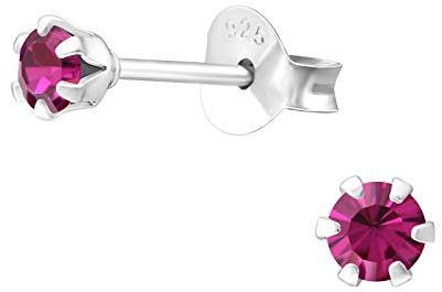 Bungsa Damen-Ohrstecker mit LA CRYSTALE Kristallsteinchen besetzt aus .925 Silber - 17 KRISTALLFARBEN wählbar - 3mm rund gefasst