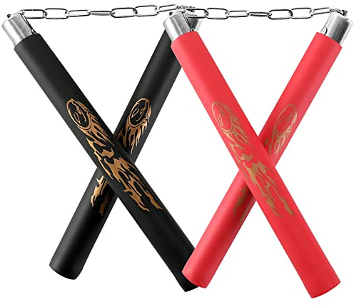 TOPOINT Nunchuck, 2 pares de nunchucks/nunchakus de goma de espuma segura con cadena de acero para niños y principiantes, práctica y entrenamiento