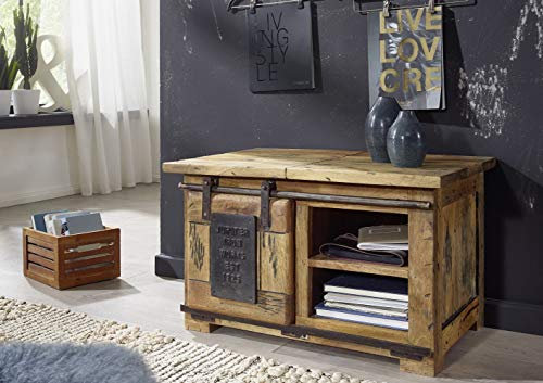 Sideboard IV WZ-0480 Mango massiv Eisen rustikal 2 Rolltüren 10 Schubfächer (76 x 46 x 51 cm)