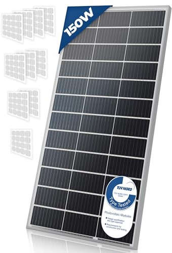 Solarpanel Monokristallin - 150 W, 18 V für 12 V Batterien, Photovoltaik, Ladekabel, Silizium - Solarzelle, Solaranlage für Wohnwagen, Camping, Balkon, Gartenhäuser, Solarmodul
