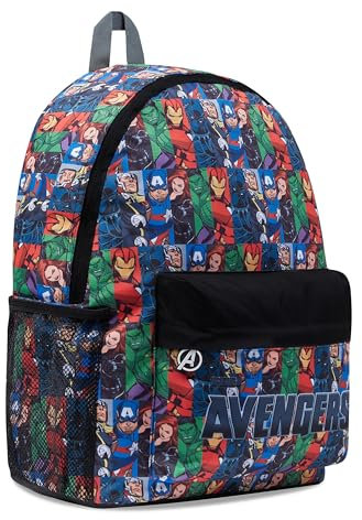 Marvel Rucksack, Schulrucksack mit gepolsterte Gurten & Mesh-Seitentaschen - Geschenke für Jungs (Mehrfarbigen)