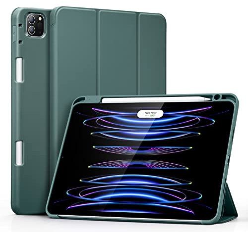 ESR Funda con Portalápices Compatible iPad Pro 11” (2022/2021/2020/2018, 4ª/3ª/2ª/1ª Gen), Cubierta Trasera Flexible, Soporte Tríptico, Modo Automático de Reposo/Actividad, Verde Bosque