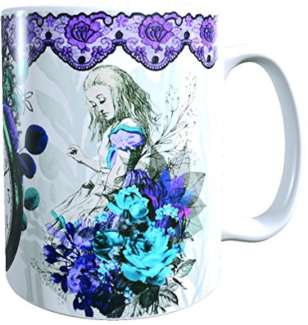 Set of 6 Gothic Style Alice in Wonderland 11oz Ceramic Dishwasher Safe Novelty Mugs for Any Occasion, Birthday, Christmas, Fathers/Mothers Day