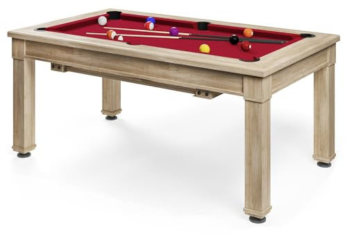 Bison Billardtisch Dolce Vita Shabby Chic | 5ft o. 6.5ft | Umfunktionierbar zum Esstisch | 18 mm Spielfeld aus Präzisionsverbundstoff, High-Speed Billardtuch | 132 – 150 kg