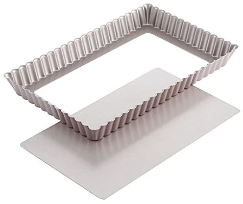 CHEFMADE Rectangle Tart Pan, 11-Inch with Removable Loose Bottom Non-Stick Oblong Quiche Bakeware for Oven Baking (Champagne Gold)