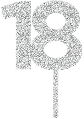 The Cake Decorating Co. Silver Glitter - Birthday Number Acrylic Cake Topper 18