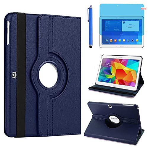 Funda para Samsung Galaxy Tab 4 10.1 Inch Casos Modelo SM-T530 SM-T531 SM-T535,360 Rotación Soporte Protección Cubrir,Tener bolígrafo,Película (Deep Blue)