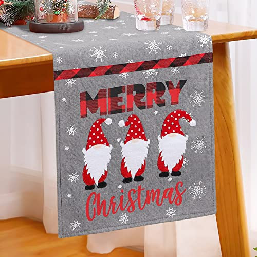 Dremisland Grau Tischläufer Weihnachten Weihnachtsmann Weihnachtsdeko Weihnachtstischläufer Schneeflocke Weihnacht Tischläufer Christmas Table Runner Winter Saisonnal Weihnachten Tischdeko Küche Tisch