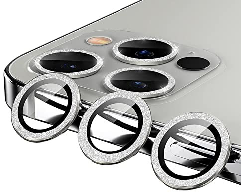 GIOPUEY Pellicola Fotocamera per iPhone 13 PRO Max, Brillante Polvere di Diamante, Scintillante, Non influisce sull'effetto di ripresa, iPhone 13 PRO Protezione Fotocamera - Silver