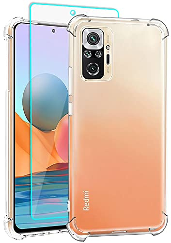 Cuoqing Cover Redmi Note 10 Pro, Cover Xiaomi Redmi Note 10 Pro Custodia con Pellicola, Trasparente Morbido Magra TPU Silicone Phone Case per Xiaomi Redmi Note 10 Pro
