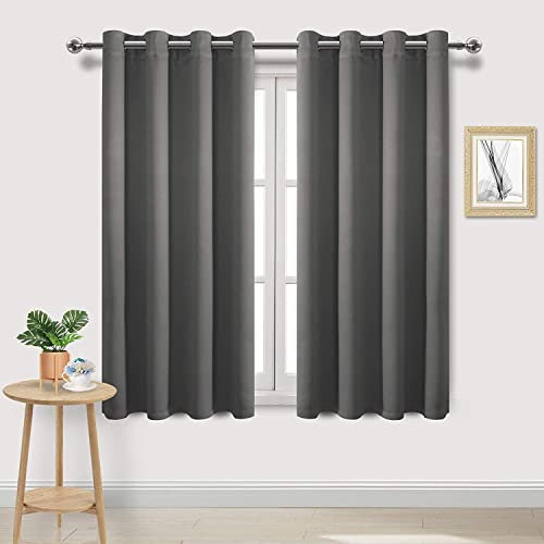 DWCN Blackout & Thermal Curtains - Eyelet Grey, 52 x 63 Inch, 2 Panels for Bedroom & Living Room
