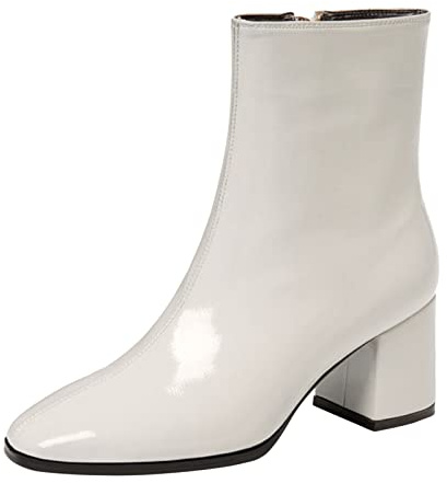 Woaikeyu Stivaletti da donna con tacco medio e cerniera retrò corti stivali in pelle verniciata moda stivali da donna con cerniera a punta e pantofole &821, bianco, 39 EU