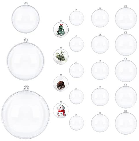 Homewit DIY Kugeln 15 Stück Weihnachtskugeln zum Befüllen Christbaumkugeln 20m Perlenfaden Weihnachtskugeln Transparent Plastik für Saisonal Deko Kleines Dessert Bemahlung Party Hochzeit Ø6/8/10 cm