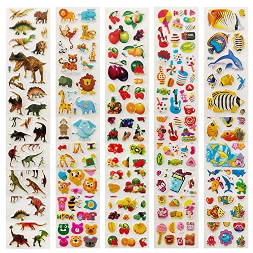 3D Aufkleber für Kinder & Kleinkinder, 520+ Geschwollen Stickers, Tiere, Fisch, Dinosaurier, Obst und Kuchen 3D Sticker für Gepäck Laptop Aufkleber, Geeignet für Erwachsene Kinder(30 Bogen)