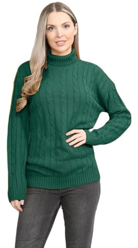 janisramone® Polo High Neck Jumpers for Women UK, Cable Knitted Long Sleeve Ladies Jumpers, Casual Pullover Winter Turtle Neck Tops for Women Size 8-26