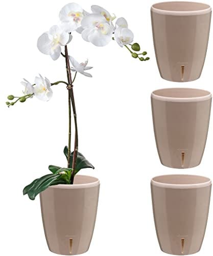 Santino 4er-Set Selbstbewässernder Topf mit Dochtsystem und Wasserstandsanzeige für den Innenbereich, Orchideentopf D 16.5cm. (Sand - 3,3L)