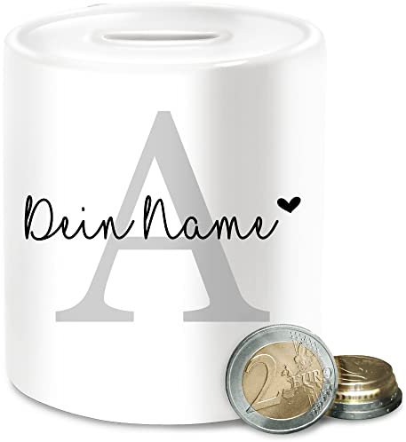 Spardose - Buchstaben - Buchstabe Name anpassbar Herzchen I Geschenk Anfangsbuchstabe mit Name - Unisize - Weiß - a anpassen trinkgeldkasse initialen anfangsbuchstaben gelddose - namens