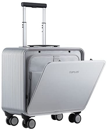 TUPLUS Koffer Aluminium Trolley Rollkoffer mit 4 Rollen Reisekoffer Handgepäck Hartschalenkoffer,Sofortige Serie,42.8×42×20.8cm/30L,Silber