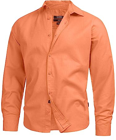 Indicode Herren INSville Sommer-Hemd aus Baumwoll-Leinen Mischung | Herrenhemd für Männer Living Coral, S