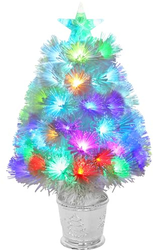 VEYLIN Piccolo albero di Natale, 60 cm, bianco fibra ottica albero di Natale per la decorazione di casa ufficio