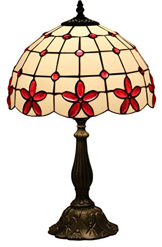 Uziqueif Tiffany Tischlampe, 12 Zoll Dekorative Tischlampe Aus Buntglas, Vintage deko Nachttischlampen Für Schlafzimmer, Lampenfassung Aus Zinklegierung Tiffany Lamp,Rot