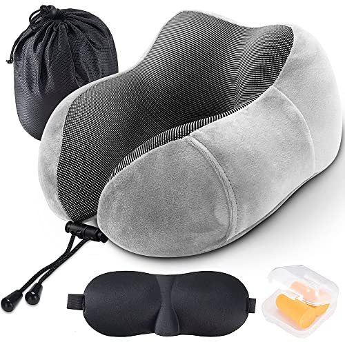 Tyuodna Nackenkissen Reise, Reiner Memory-Schaum U-förmiges Reisekissen,Flugzeug Kissen, Superleichte Tragbare Travel Pillow, Super Weich Nackenstützkissen für Flugzeug,Auto,Büro,Camping (Grau)