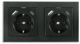 Kabelmeister Schutzkontakt-Einbausteckdose 2-fach, jeweils mit USB-C (20W, Power Delivery 3.0) und USB-A Buchse (18W) - inkl. Doppelrahmen + 2x Zentralstück - anthrazit