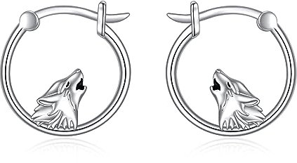 VONALA Tier Creolen Ohrringe, 925 Sterling Silber Wolf Schmuck für Damen Mädchen (Wolf)