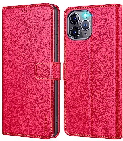 Ganbary Handyhülle für iPhone 11 Pro Hülle, Premium Leder Klapphülle [Kartenschlitzen] [Magnetverschluss] [Standfunktion] kompatibel mit iPhone 11 Pro Schutzhülle, Rot