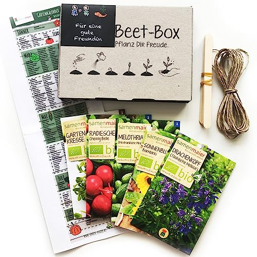 Bio Beet Box - Für eine gute Freundin - Saatgut Set inklusive Pflanzkalender und Zubehör - Geschenkidee für Hobbygärtner