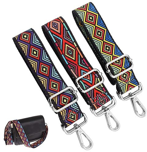 3 Stück Schultergurt für Taschen Breit 3.8cm, Verstellbar 75-145cm, Taschengurt Breit Boho, Schulterriemen für Taschen, Tragegurt Tasche Schultergurt Taschenkette Strickmuster(Silber Karabiner)