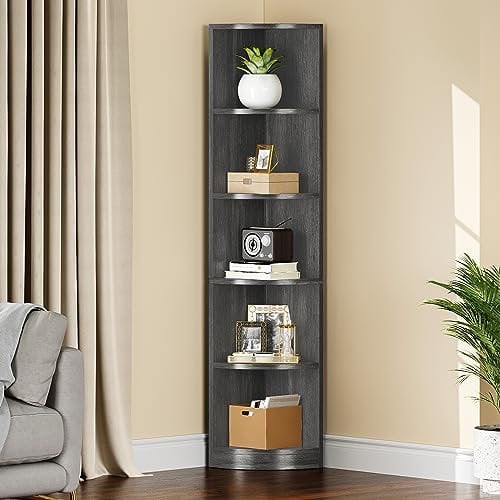 YITAHOME 5-Tier Corner Shelf, Modern Free Standing Corner Bookshelf, 30x30x180cm, 5 Shelf Display Corner Bookcase and Bookshelves,Wooden Open Storage Book Shelves for Living Room, Home Office
