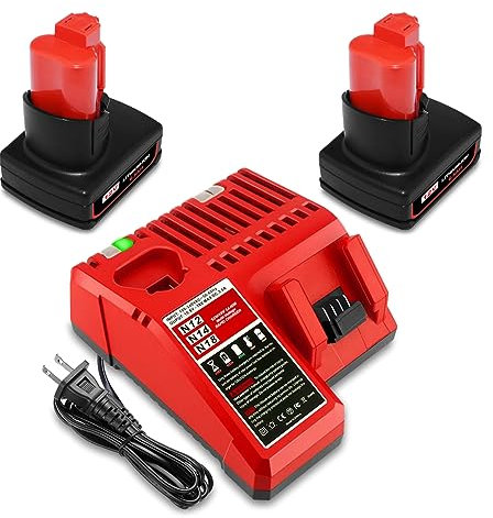Lizone 2 Pack 12V 6.5Ah 48-11-2460 Battery and Charger Combo Kit Replacement for Milwaukee 12V Battery and Charger XC 6.0Ah 48-11-2450 48-11-2440 4Ah 12V Lithium Battery and Charger Kit 48-59-1812
