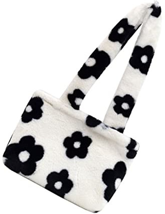 GALPADA 1stk Blumen-plüsch-tasche Indie-einkaufstasche Hobo Geldbörsen Taschen Plüsch-unterarm-geldbörse Blumentasche Flauschige Umhängetasche Handtasche Weiß Fell Mustertasche Damen
